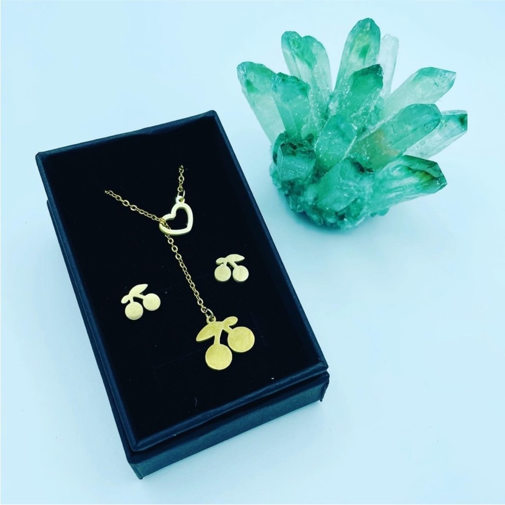 Gold Cherry Necklace and Earring Sets